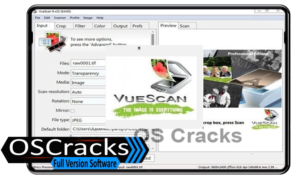 Interface of Vuescan-Pro-Crack